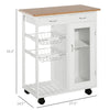HOMCOM Bamboo Rolling Kitchen Island Trolley Storage Cart with Granite Top, a Slide-Out Basket & Wine Storage Rack