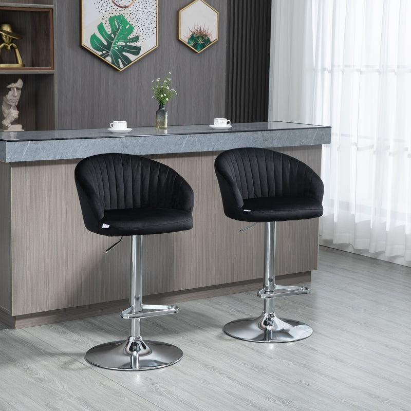 HOMCOM Modern Upholstered Adjustable Barstools with Swivel Seat, Linen Touch Fabric, Steel Frame, Footrest, ‎Grey