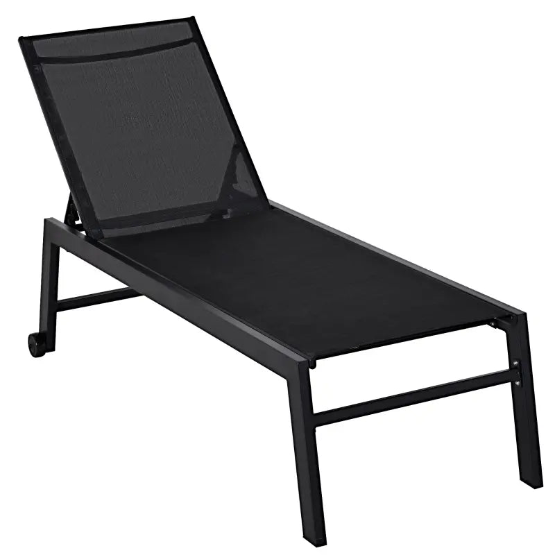 Outsunny Outdoor Chaise Lounge with Wheels, Five Position Recliner for Sunbathing, Suntanning, Steel Frame, Breathable Fabric for Beach, Yard, Patio, Gray