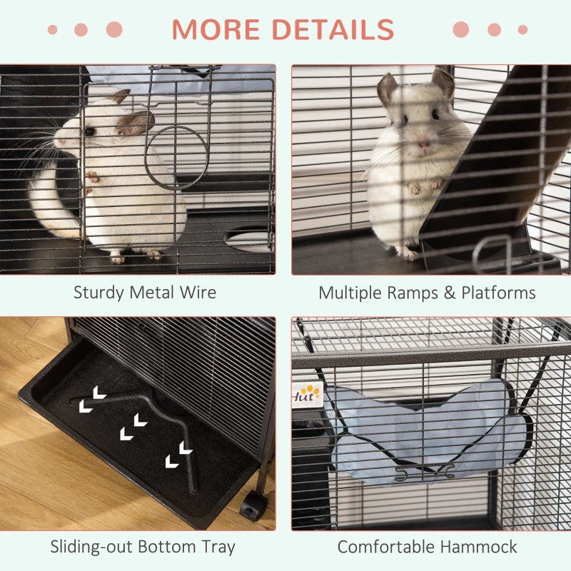 PawHut 4-tier Platform Rolling Small Animal Rabbit Cage for Hamsters, Chinchillas, & Gerbils with a Large Living Space