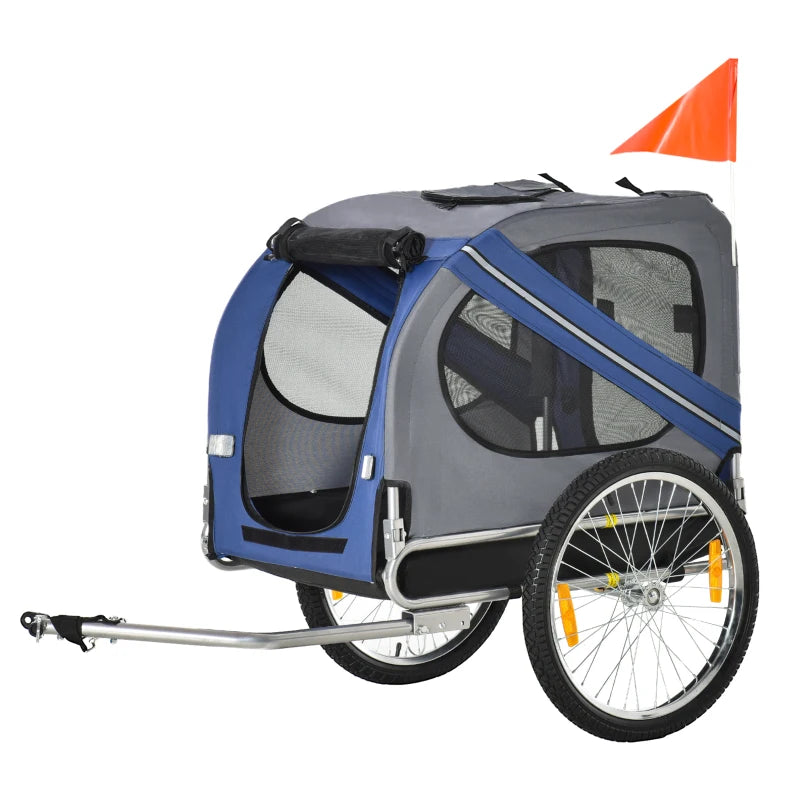 ShopEZ USA Dog Bike Trailer Pet Cart Bicycle Wagon Cargo Carrier Attachment for Travel with 3 Entrances Large Wheels for Off-Road & Mesh Screen - Light Blue / Grey