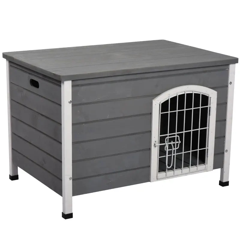PawHut 21'' Wooden Decorative Dog Cage Kennel Wire Door with Lock Small Animal House with Openable Top Removable Bottom - Gray