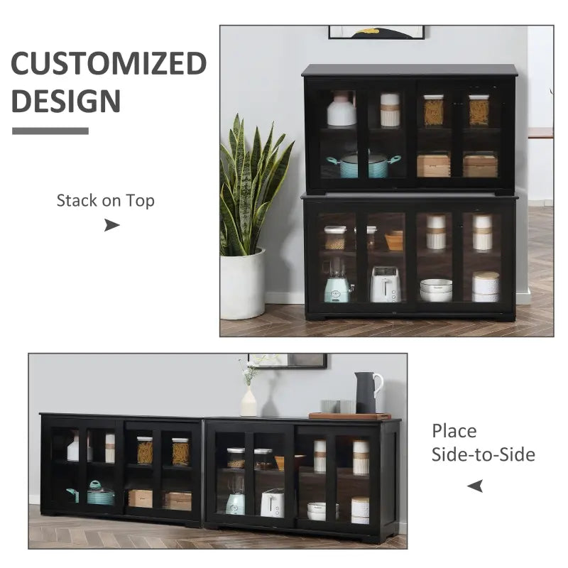 HOMCOM Sideboard Buffet Cabinet, Stackable Credenza, Coffee Bar Cabinet with Sliding Glass Door and Adjustable Shelf, Black