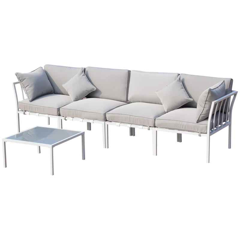 Outsunny 6 Piece L Shape Garden Sofa Set Solid Acacia Wood Garden Furniture Set with a Coffee Table for Yard and Bistro, Grey