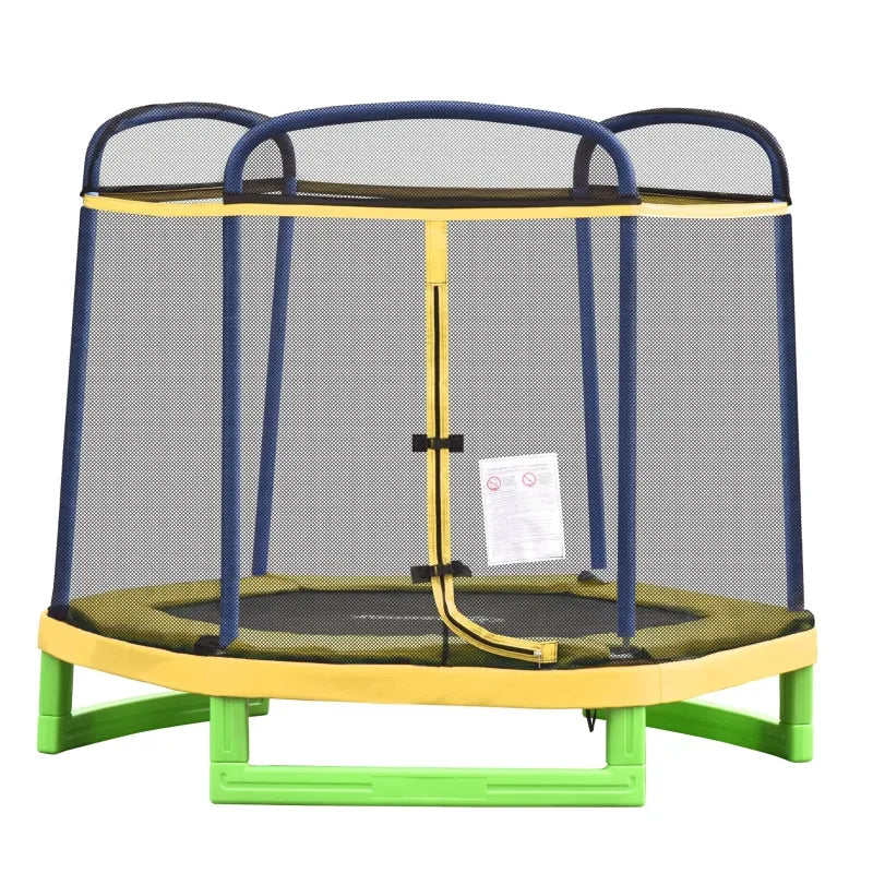 Outsunny 7FT Kids Trampoline, Durable Bouncer Spring Gym Toy Indoor/Outdoor with Safety Net Enclosure, Padded Cover, Fun Exercise Activity for Children, Yellow