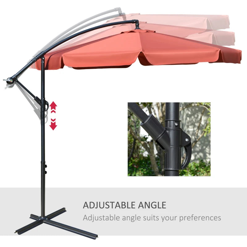 Outsunny 9' Offset Hanging Patio Umbrella, Cantilever Umbrella with Easy Tilt Adjustment, Cross Base and 8 Ribs for Backyard, Poolside, Lawn and Garden, Coffee