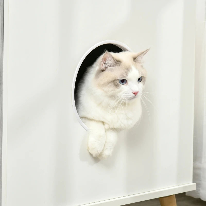 PawHut Cat Litter Box Enclosure, Double-door Nightstand with Storage Shelf, Grey