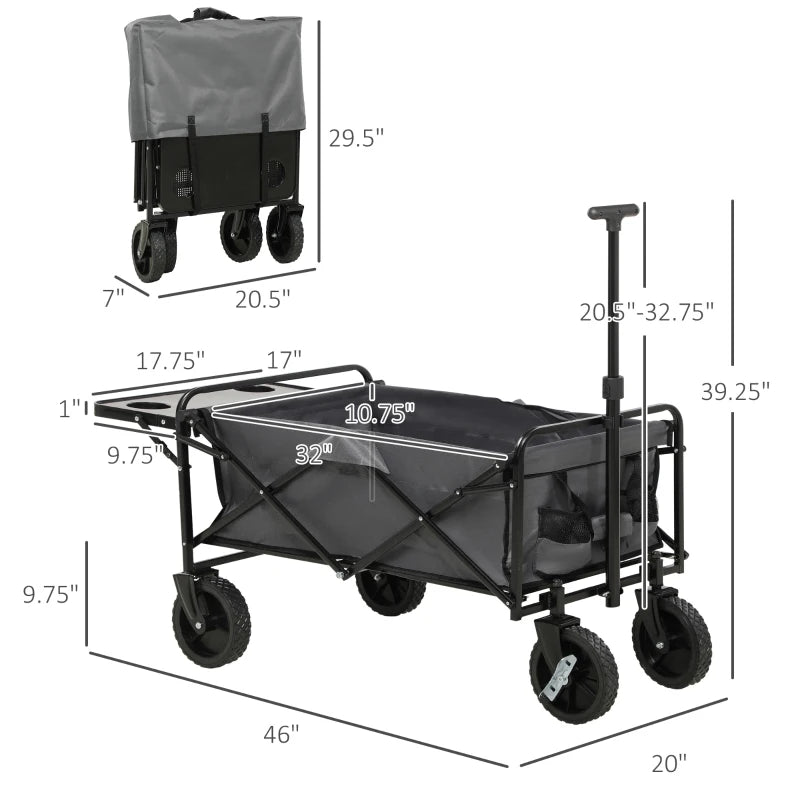 Outsunny Collapsible Wagon with Adjustable Handle, Heavy Duty Folding Garden Carts with All-Terrain Wheels, for Beach, Sports, Shopping, Camping