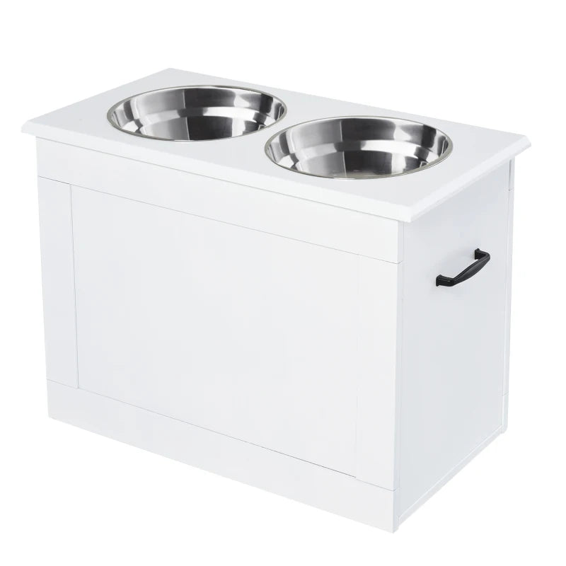 PawHut Raised Pet Food Elevated Feeder with 2 Stainless Steel Bowls, 3 Levels Adjustable Height Levels and Wood Finish
