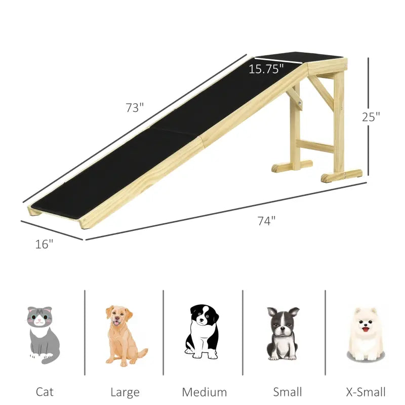 PawHut Dog Ramp Foldable with Non-slip Carpet Top Platform, Natural Wood, Black