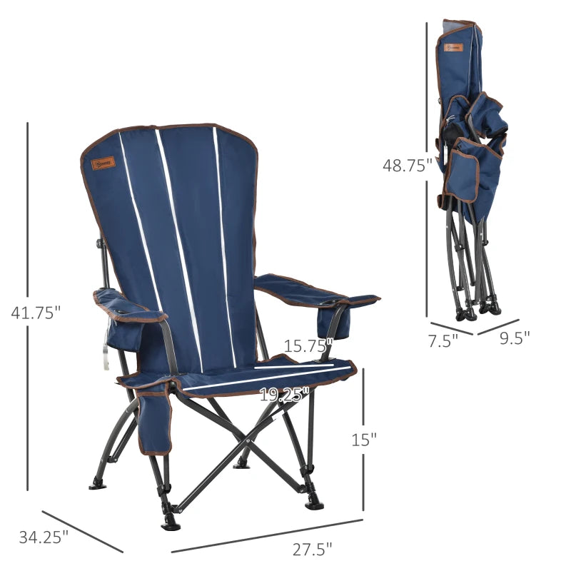 Outsunny Folding Camping & Beach Lounge Chair with Durable Oxford Fabric, Built-In Cup Holder, Bottle Opener, Blue
