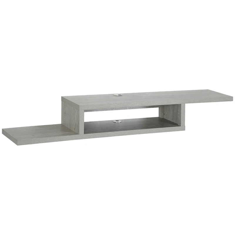 HOMCOM Wall Mounted Media Console, Floating Stand Component Shelf, Entertainment Center Unit, Grey