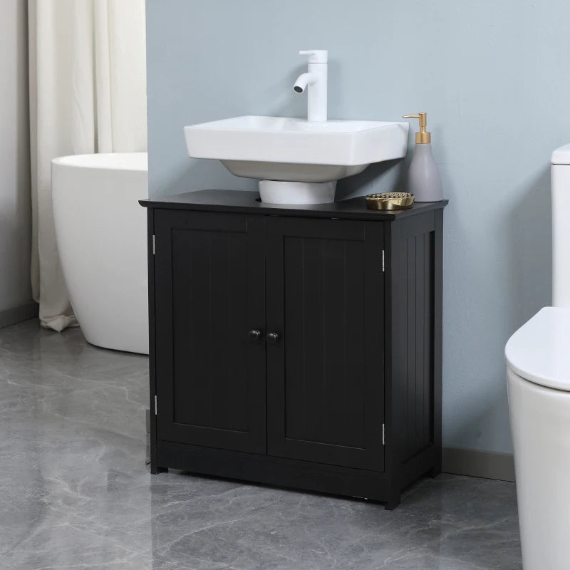 HOMCOM Under Sink Bathroom Cabinet with 2 Doors and Shelf, Pedestal Sink Bathroom Vanity Furniture, Black
