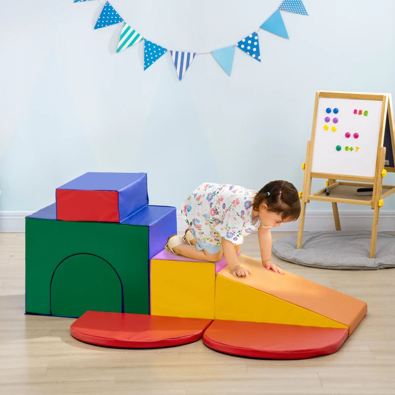 Qaba Foam Play Set, 2-Piece Kids Crawl and Climb Activity Soft Play Set, Freely-assembled Indoor Active Play for Babies