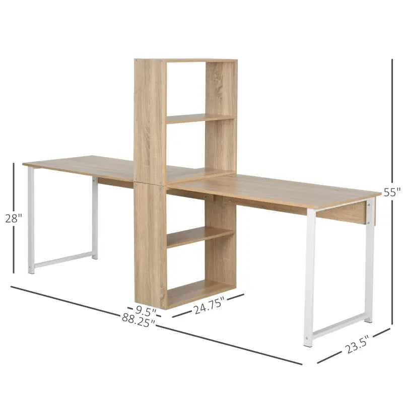 Computer Desk Home Student Desk Bookshelf Combination with Storage Shelf  and 2 Drawers Simple Bedroom Office Desk