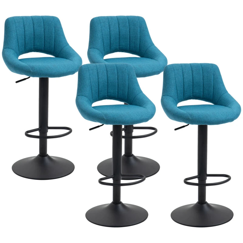 HOMCOM Adjustable Bar Stools, Swivel Bar Height Chairs Barstools Padded with Back for Kitchen, Counter, and Home Bar, Set of 4, Blue