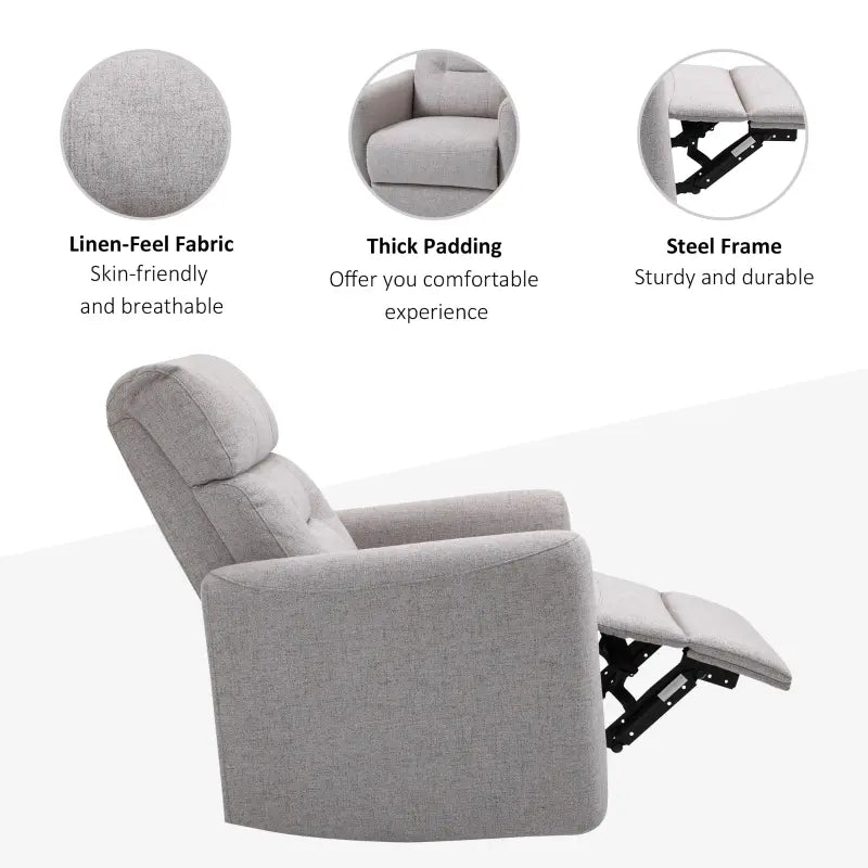 HOMCOM Manual Recliner Swivel Chair Rocker Armchair Sofa with Linen Upholstered Seat and Backrest for Living Room - Beige