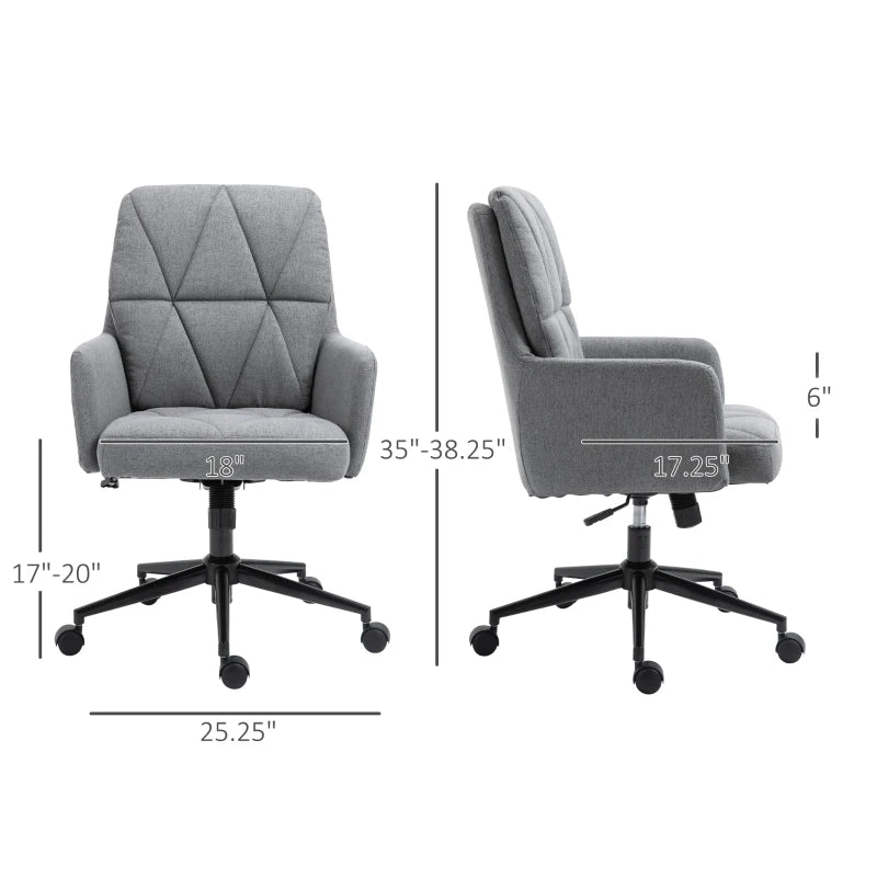 Vinsetto Mid Back Home Office Chair Height Adjustable Linen Fabric Desk Task Chair with Ergonomic Line Wide Seat, Thick Padding, and 360° Swivel Wheels