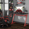 HOMCOM 48 Inch Gaming Desk with Large Tabletop, Racing Computer Desk with Cup Holder and Headphone Hook, Black / Red