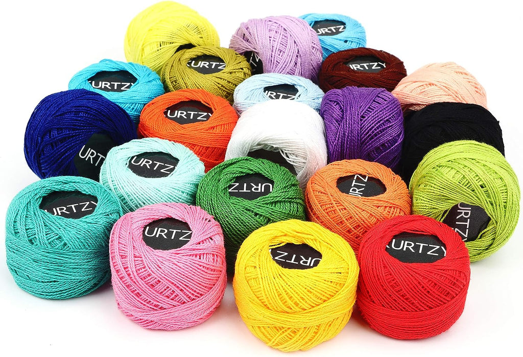 Kurtzy Colorful Crochet Yarn (42 Balls) - 2 Crochet Hooks Included (1mm & 2mm) - Each Thread Ball Weighs (5g/0.18oz) - Total of 1512m/1680 Yards of Colored Cotton Yarn