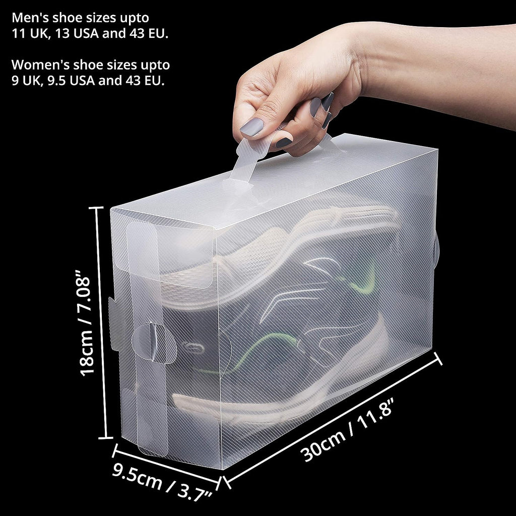 Kurtzy Clear Plastic Shoe Storage Boxes (10 Pack) - Suitable for Women's, Men's and Children's Shoes - Foldable, Corrugated and Stackable for Storage and Travel