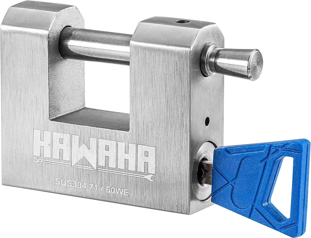KAWAHA 71/60KA-3K Stainless Steel D-Shaped Heavy Duty Padlock with Key for Garage Door, Containers, Shed and Warehouse (2-3/4 inch, Keyed Alike - 3 Keys)