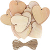 Kurtzy 50 Pack of Wooden Hearts with Natural Twine - 10x10cm / 4x4 Inches Unfinished Wooden Shaped Heart Set with Holes - Decorations for Weddings, Parties, Anniversaries, Gifts, Arts and Crafts