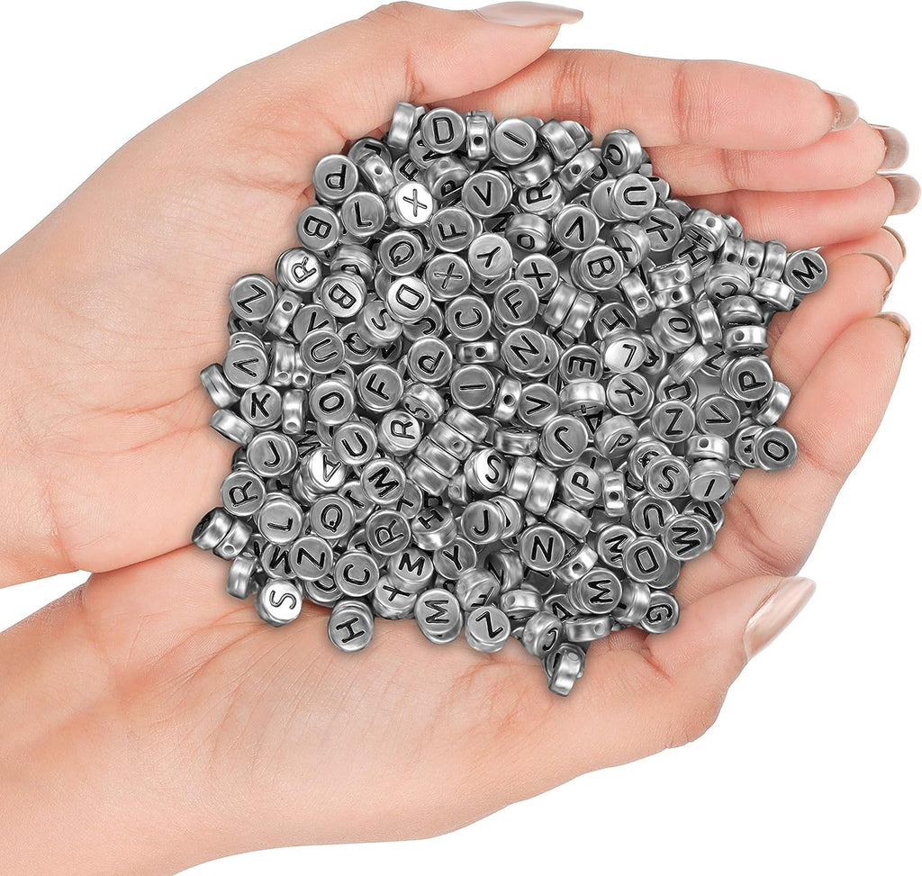 Kurtzy Silver Acrylic Round Alphabet Beads (1000 Pack) - A-Z Letter Beads 1/4 inch (6mm) - Beads for Jewelry Making, Bracelets, Necklaces, Key Chains, Beading, DIY, Art & Crafts & Homemade Gifts