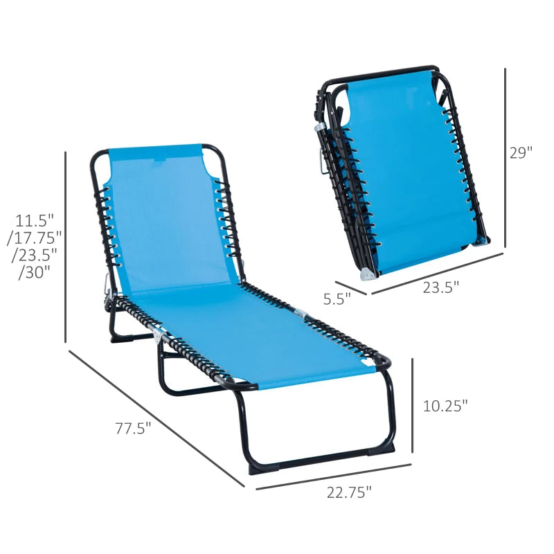 Outsunny 4-Position Reclining Beach Chair Chaise Lounge Folding Chair - Light Blue