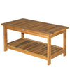 Outsunny Outdoor Wood Coffee Table with 2-Tier Shelf Storage for Patio Teak Tone