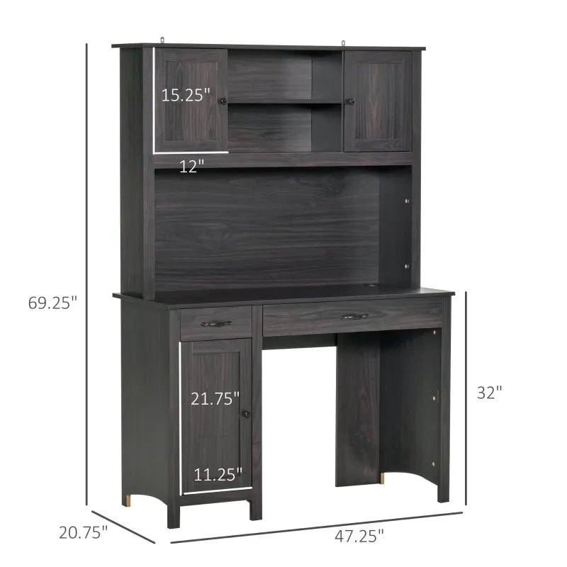 HOMCOM Computer Desk with Hutch, Home Office Workstation with Storage Shelves Drawers Cabinets, Coffee