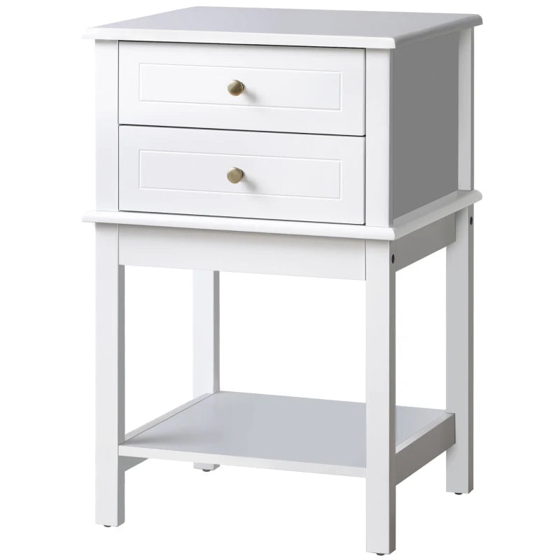 HOMCOM Side Table with 2 Storage Drawers, Modern End Table with Bottom Shelf for Living Room, Home Office, White