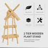 Outsunny Plant Shelf 2 Tier Wooden with Windmill & Bird House Plant Pots Holder Stand Indoor/Outdoor 32'' x 17'' x 61''