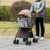PawHut Luxury Folding Pet Stroller Dog/Cat Travel Carriage 2 In 1 Design with Pet Carrier Bag & Adjustable Canopy - Gray