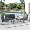 Outsunny 4 Piece Patio Furniture Set, Outdoor L-Shaped Sectional Sofa with 2 Loveseats, 1 Couch Corner, Outside Conversation Set with Dining Table, Cushions, Gray