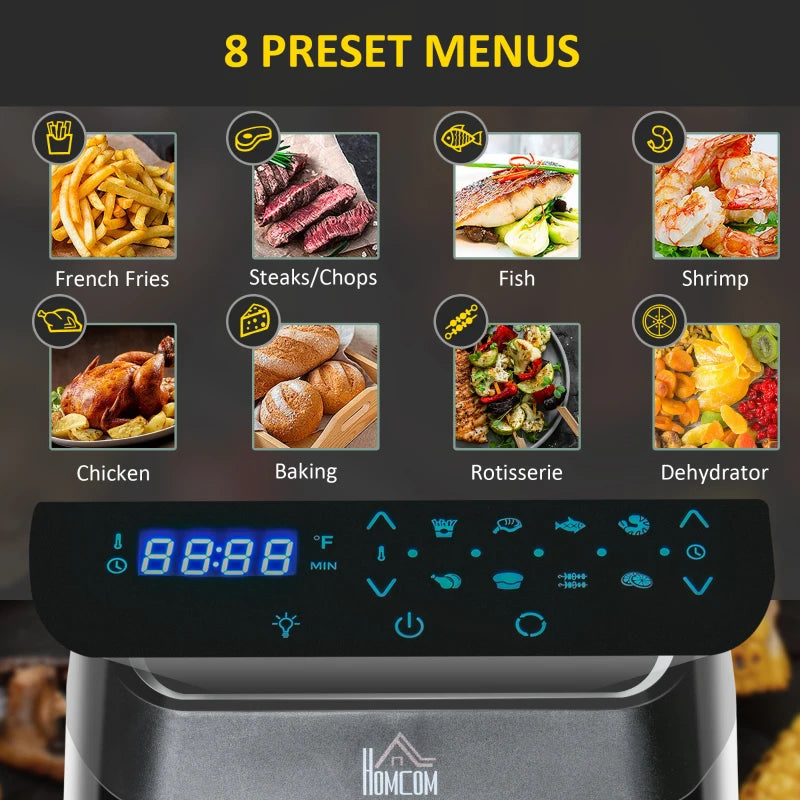 HOMCOM 10.5 Quart Air Fryer Oven with 8 Preset Cooking Menus, Airfryer Baker Oven with 9 Tool Accessories, Non-Stick Coating for Baking, Oven Frying and Baking, Black/Silver