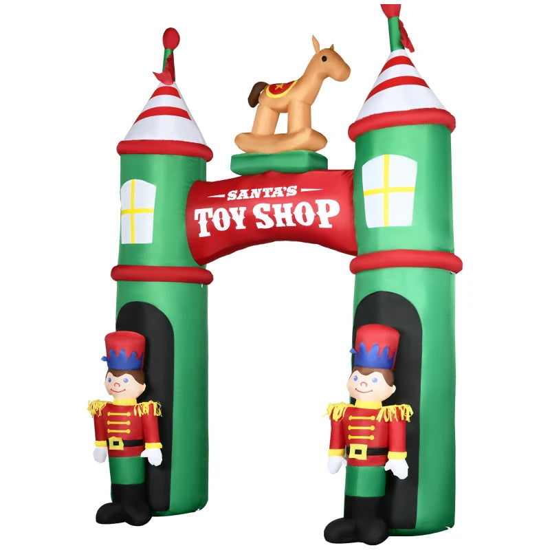 Outsunny 11.5ft Christmas Inflatable Archway with 2 Nutcracker Soldiers Rocking Horse, Blow-Up Outdoor LED Yard Display