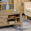 HOMCOM Farmhouse Coffee Table with Enclosed Storage Cabinet and Adjustable Open Shelves for Living Room, Oak
