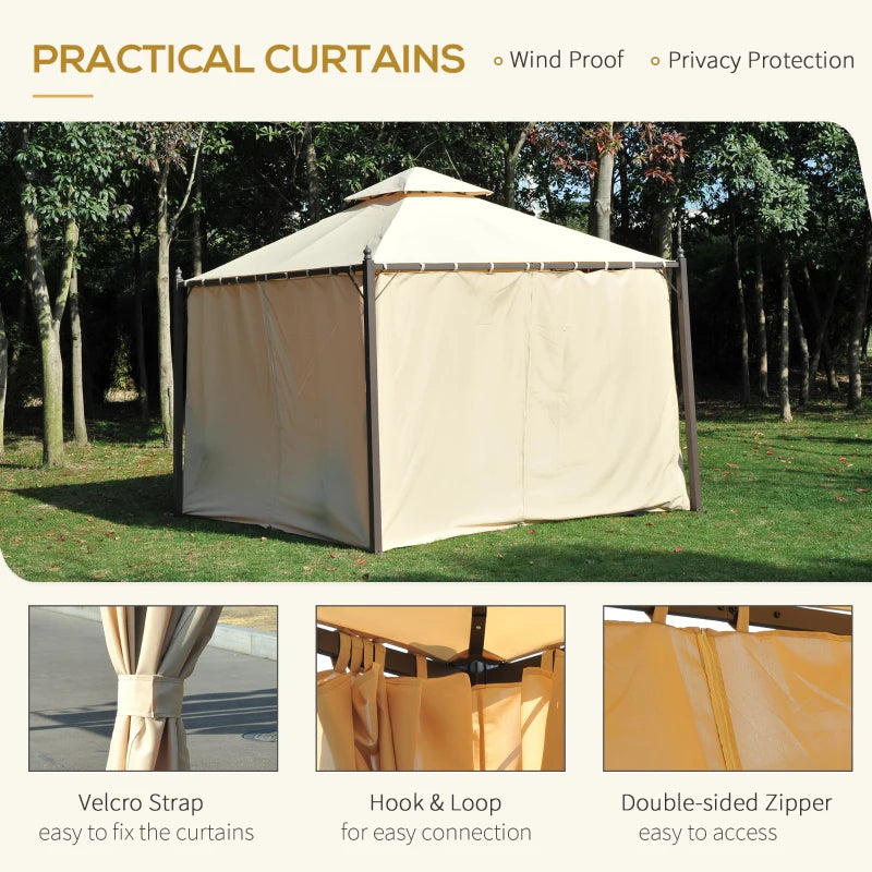 Outsunny 10' x 12' Outdoor Gazebo with Netting and Curtains, Patio Gazebo Canopy with 2-Tier Soft Top Roof and Steel Frame for Lawn, Garden, Backyard and Deck