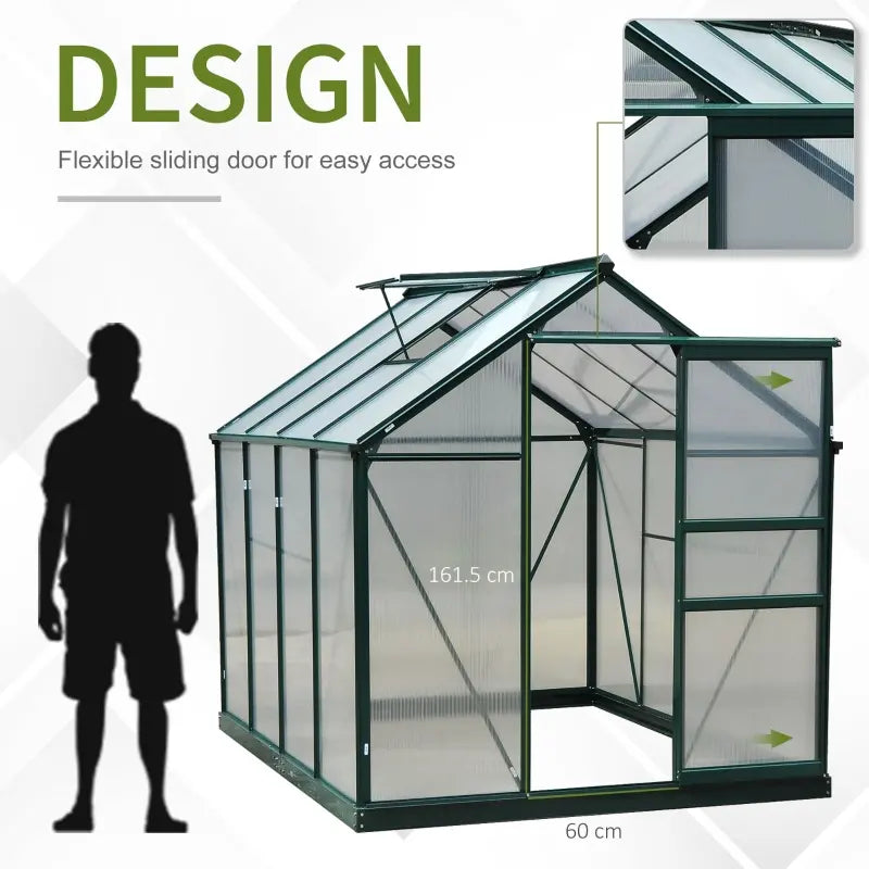 Outsunny 20' x 8' Aluminum Greenhouse Polycarbonate Walk-in Garden Greenhouse Kit with Adjustable Roof Vent, Rain Gutter and Sliding Door for Winter, Clear
