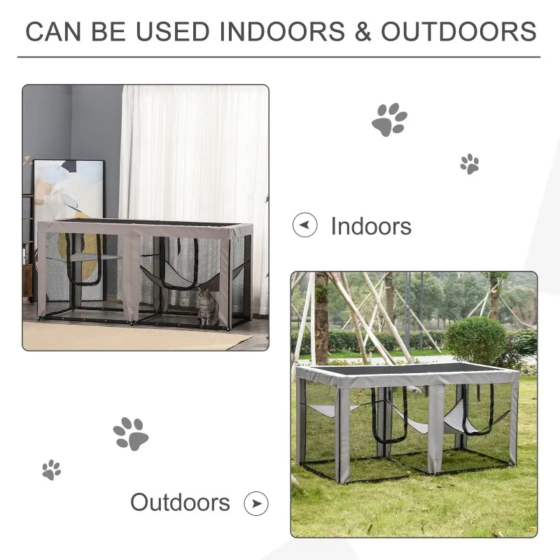 PawHut Outdoor Cat Enclosure Catio Indoor Playpen with 3 Platforms Door 4 Sandbags 39" L x 39" W x 79" H