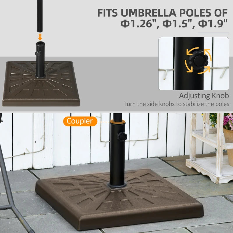 Outsunny 42 lbs Resin Patio Umbrella Base, 20" Square Outdoor Umbrella Stand Holder for Poles of Φ1.26", Φ1.5", and Φ1.9", Brown