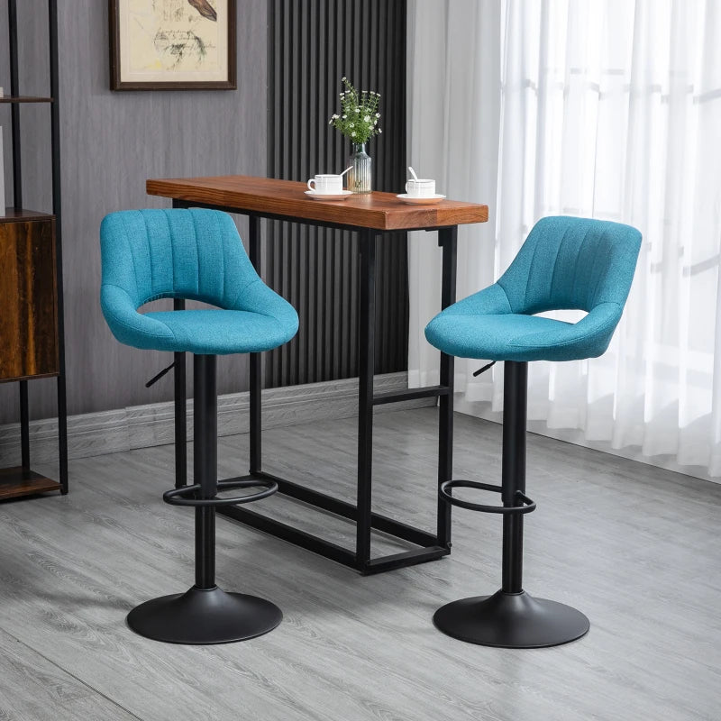 HOMCOM Modern Bar Stools, Swivel Bar Height Barstools Chairs with Adjustable Height, Round Heavy Metal Base, and Footrest, Set of 4, Blue