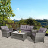 Outsunny 4 Pieces Patio Furniture Sets Rattan Wicker Chair w/ Table Outdoor Conversation Set with Cushion for Backyard Porch Garden Poolside and Deck, Grey