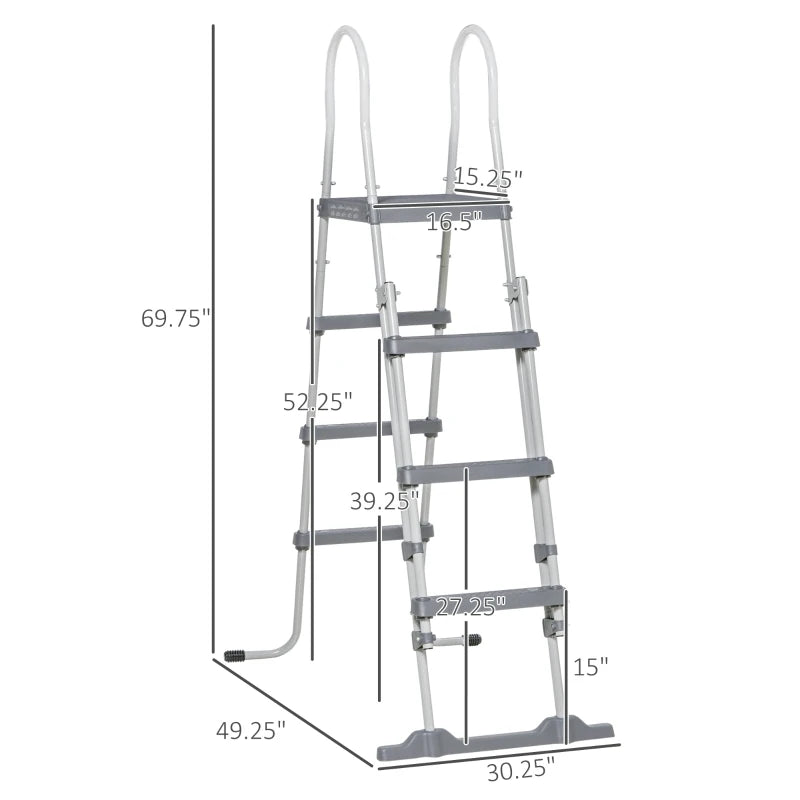 Outsunny 59" Above Ground Swimming Pool Ladder, A-Frame Deck Ladder with Top Platform, Non-slip Steps & Rounded Handrails for 43" Pool Wall Height, Gray