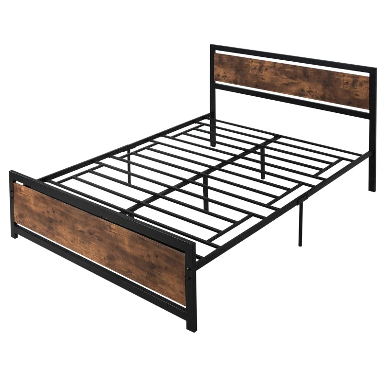 HOMCOM Queen Platform Bed Frame with Headboard & Footboard, Strong Metal Slat Support Full Bed Frame w/ Underbed Storage Space, No Box Spring Needed, 63''x82''x40.5''