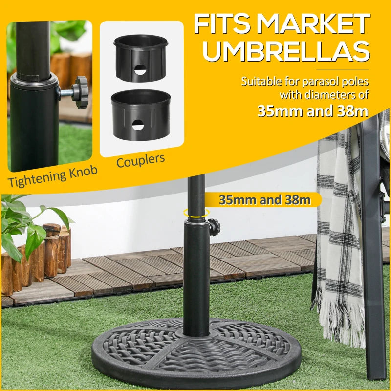 Outsunny 21 lbs. Market Umbrella Base Holder 18" Heavy Duty Round Parasol Stand with Rattan Design for Patio, Black