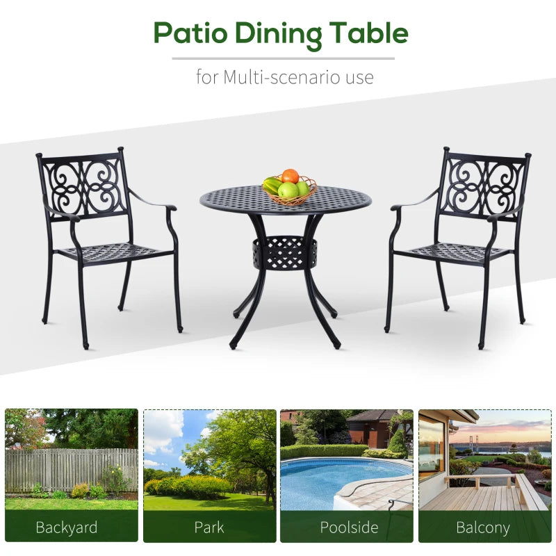 Outsunny 33" Patio Dining Table Round Cast Aluminium Outdoor Bistro Table with Umbrella Hole - Black
