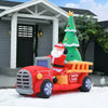 HOMCOM 7.5' Christmas Holiday LED Lit Yard Inflatable Blow Up Santa with Fire Truck & Tree