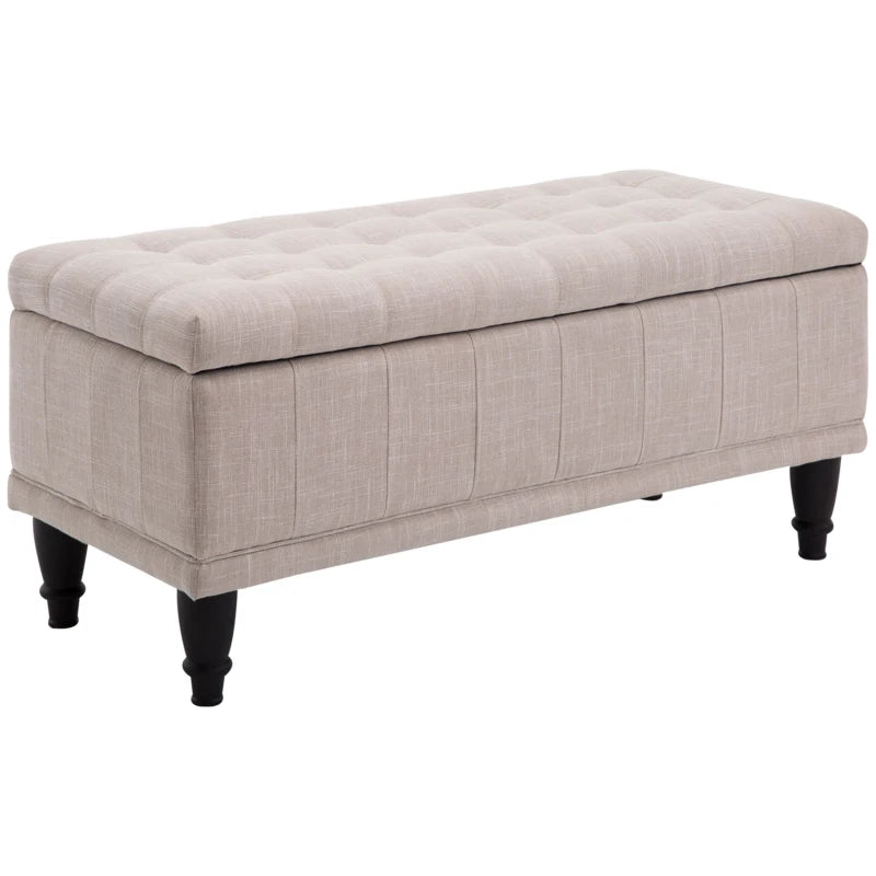 HOMCOM Large 42" Tufted Linen Fabric Ottoman Storage Bench With Soft Close Lid for Living Room, Entryway, or Bedroom, Beige